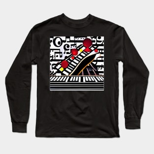 An Image Of A Keyboard At The Front and Music Notation Behind Long Sleeve T-Shirt